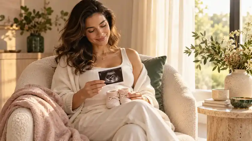 Mulher segurando uma ecografia, imagem de esperança após uma perda