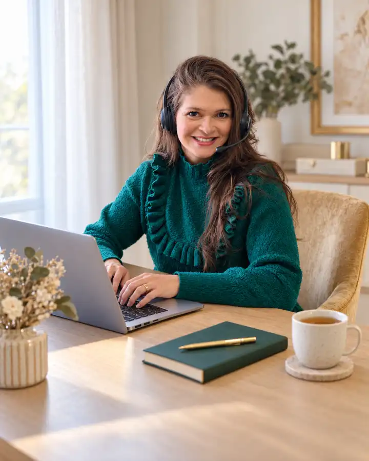 Ná Oliveira, nutricionista, em atendimento online pelo notebook