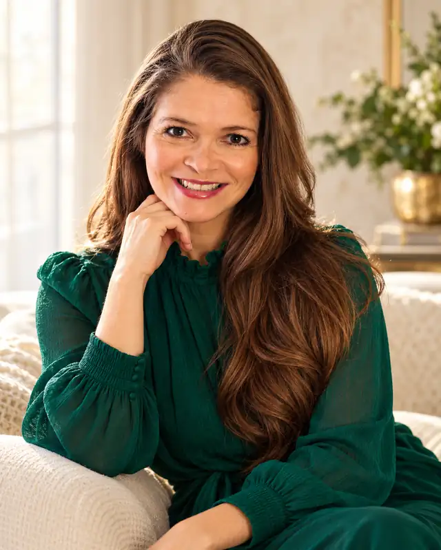 Ná Oliveira, nutricionista, sorrindo, de verde esmeralda