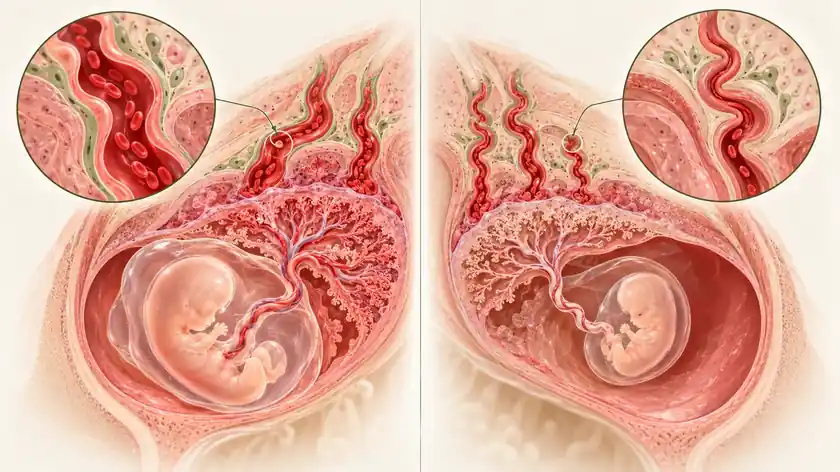 Ilustração da placenta e do desenvolvimento placentário no início da gestação